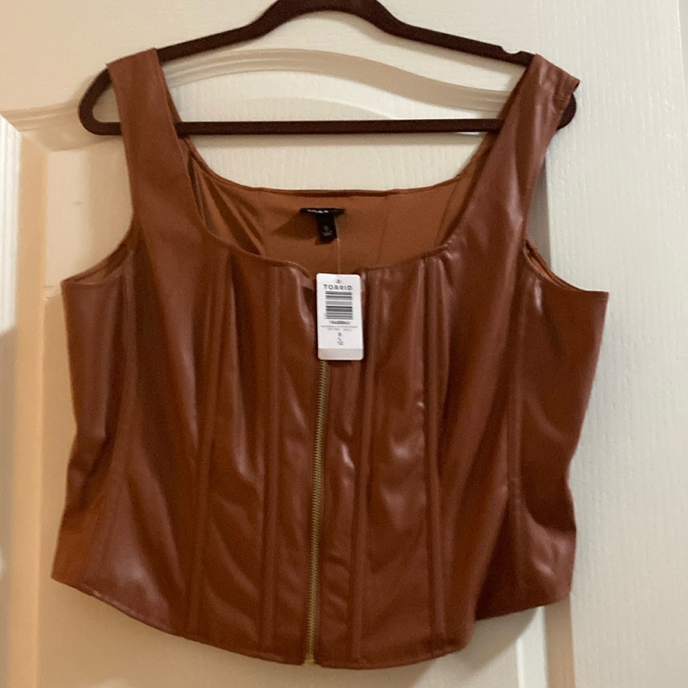 Torrid Brown Faux Leather Top with boning.